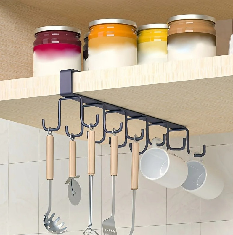 1 pc Double Row Wall Hook Rack No Drill Adhesive Kitchen Hanger