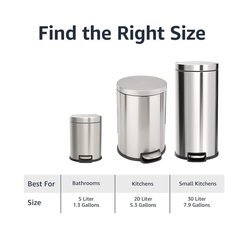 5.3 Gallon Stainless Steel Step Trash Can Kitchen Office Waste Bin Durable Home