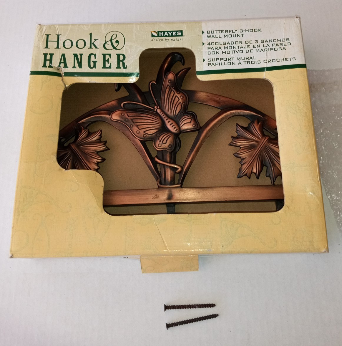 Hayes Butterfly 3 Hook Wall Mount Antique Copper Metal