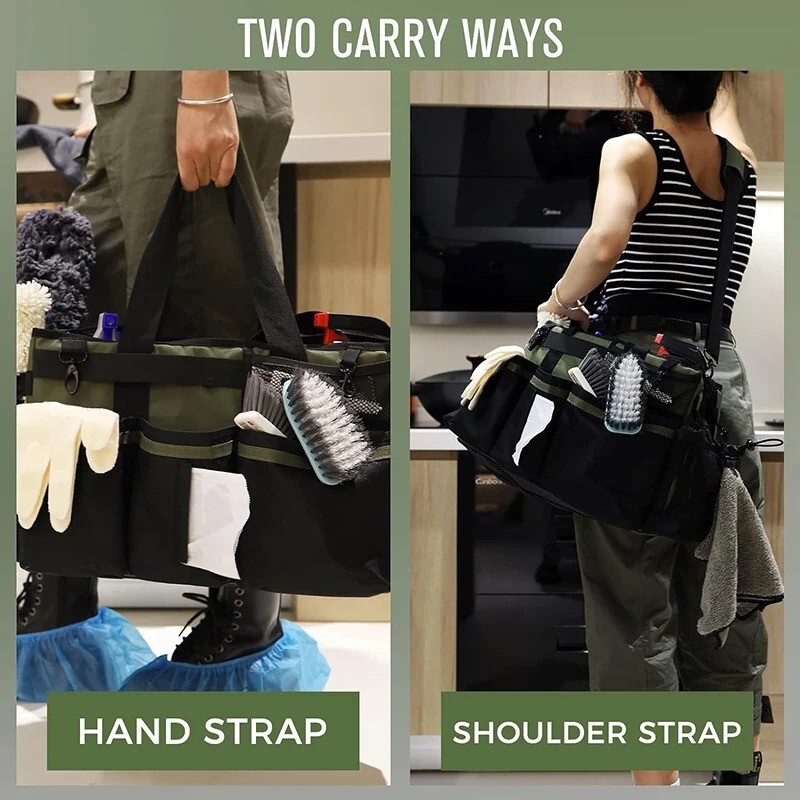 Cleaning Caddy Bag with spray bottle & Towls,Shoulder strap & waist belt.Green