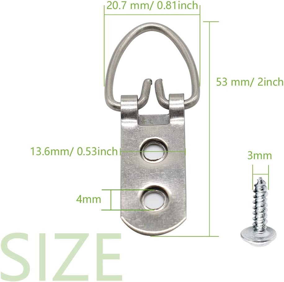 50 Pack D-Ring Picture Hangers Heavy Duty 2 Hole with Screws for Photo Hanging S