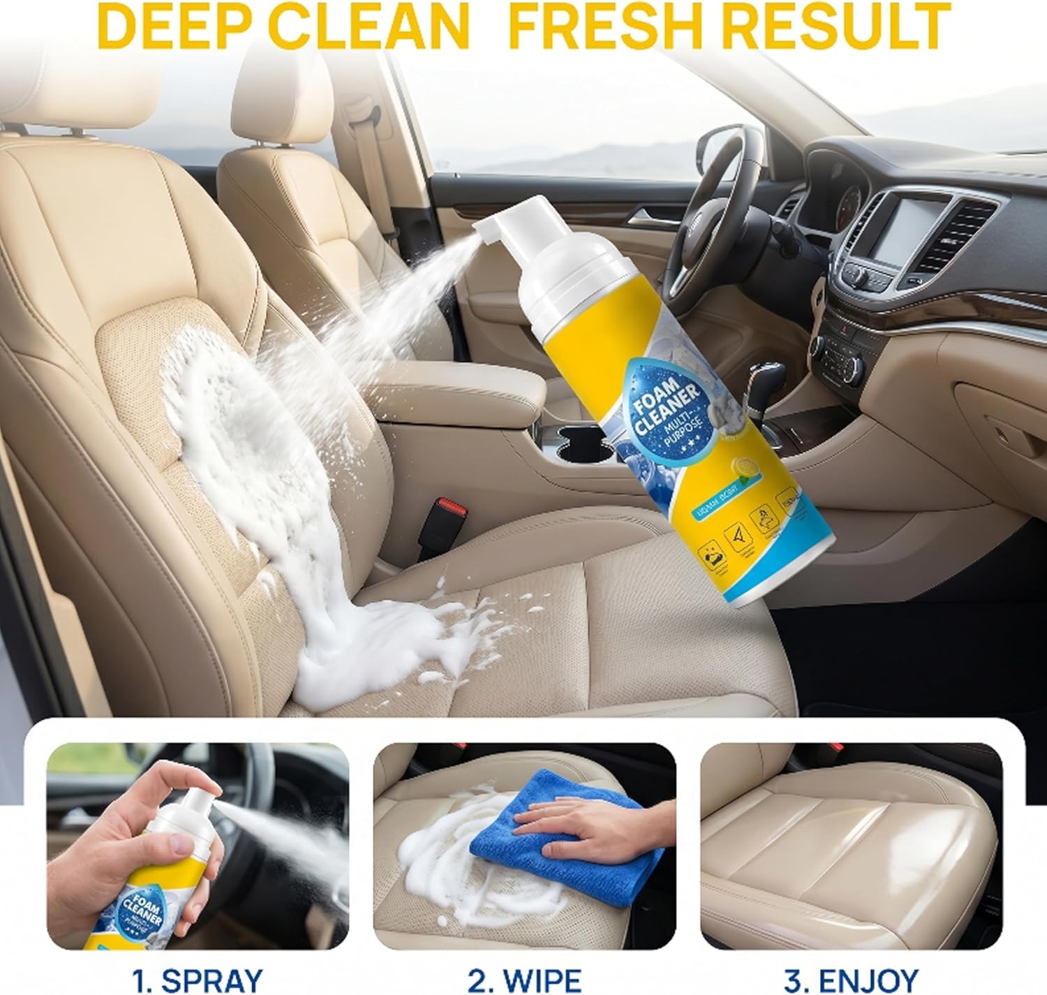 4-in-1 Multi-Enzyme Foam Cleaner, Deep Cleaning Spray for Car Kitchen Bathroom