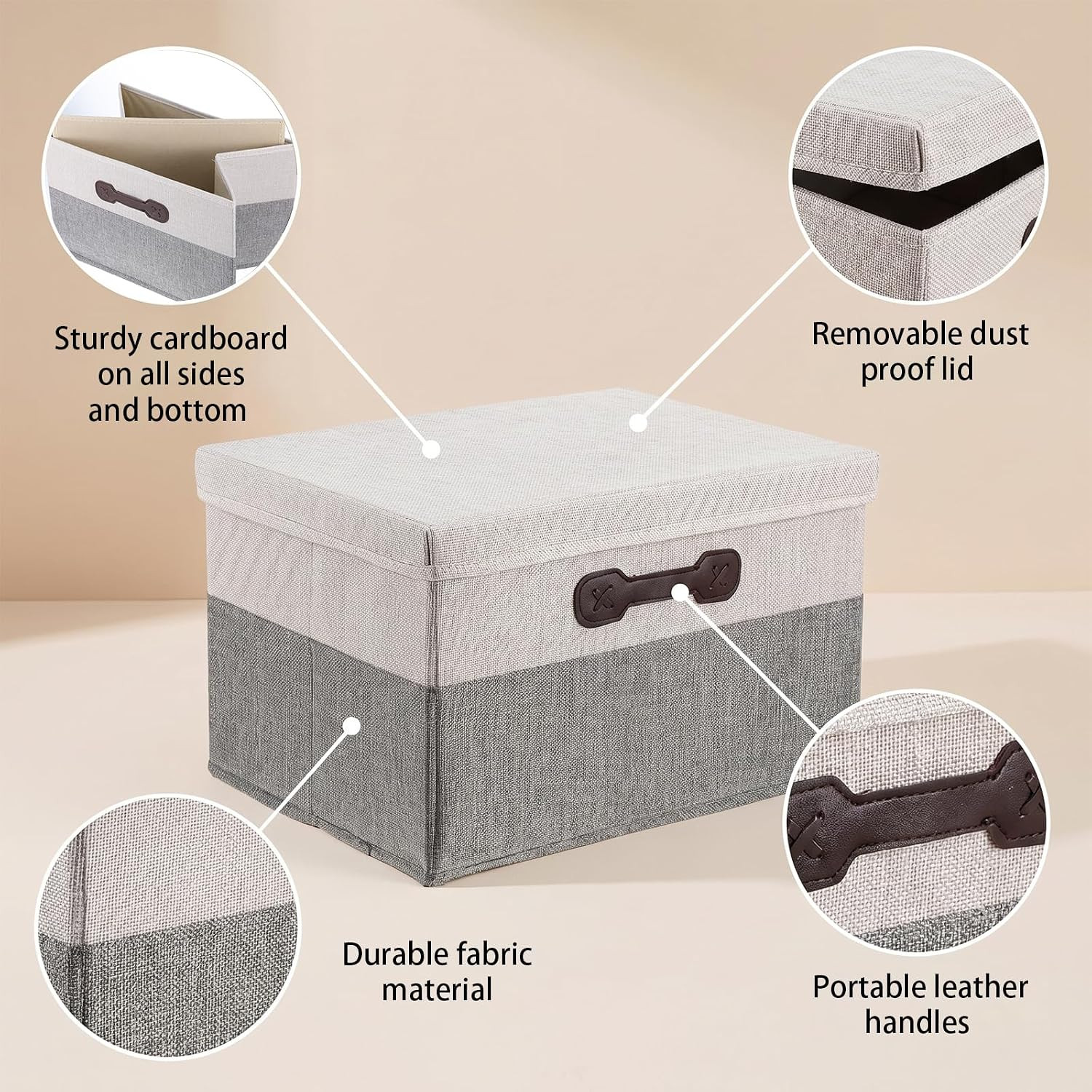 Large Foldable Storage Bins with Lids – 2 Pack Fabric Organizers in White & Gray