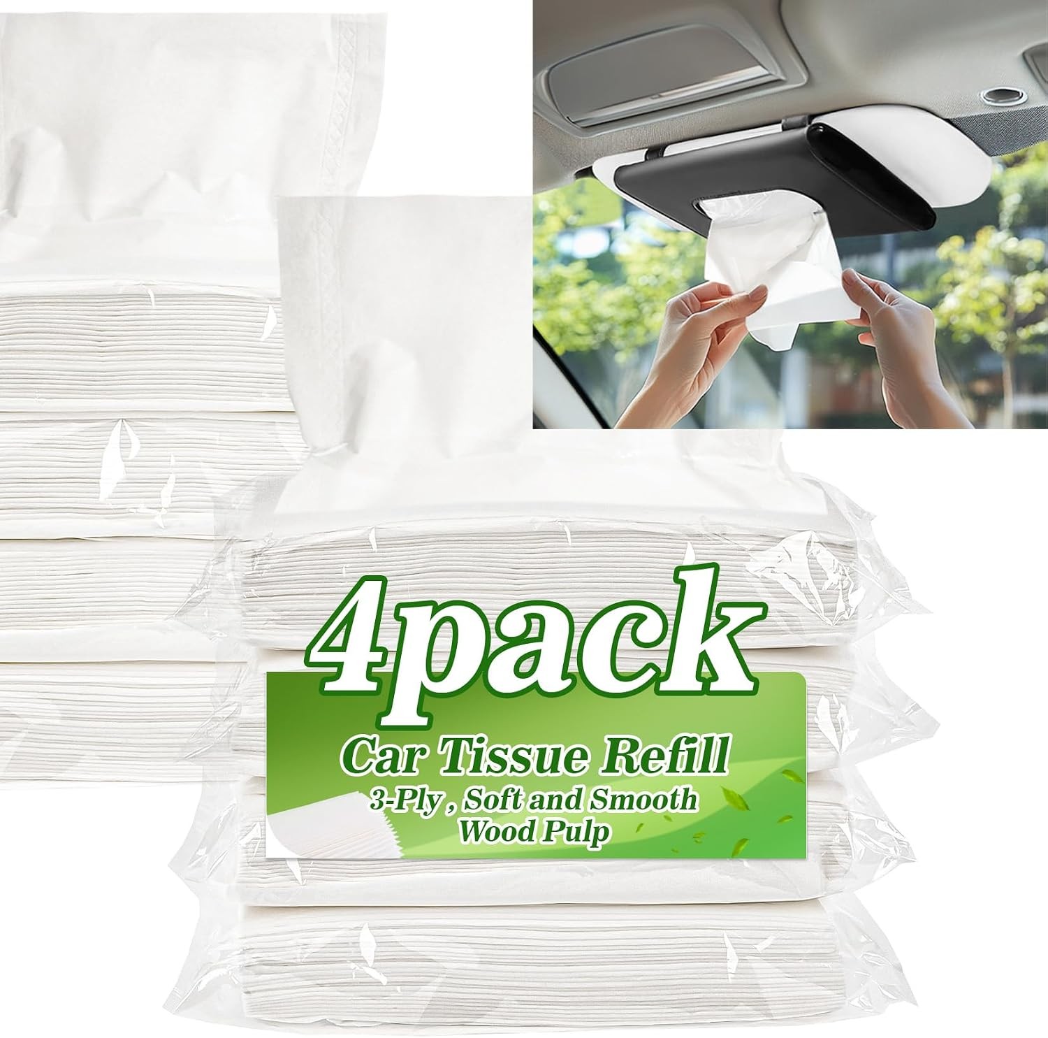 4 Packs 200 Car Tissues – Car Tissue Refill 3-Ply 50 Sheets Fit for Visor