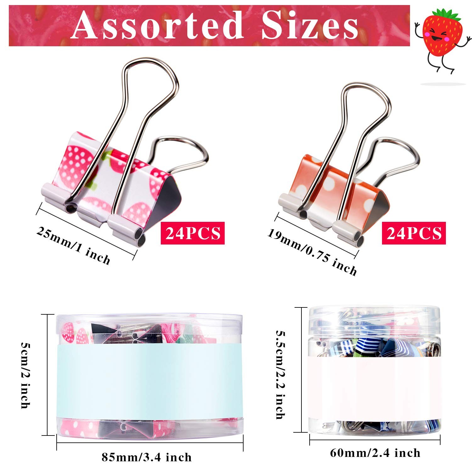Outus 48 Pcs Cute Binder Clips with Box 2 Sizes Floral 0.75 Inches, 1 Inch