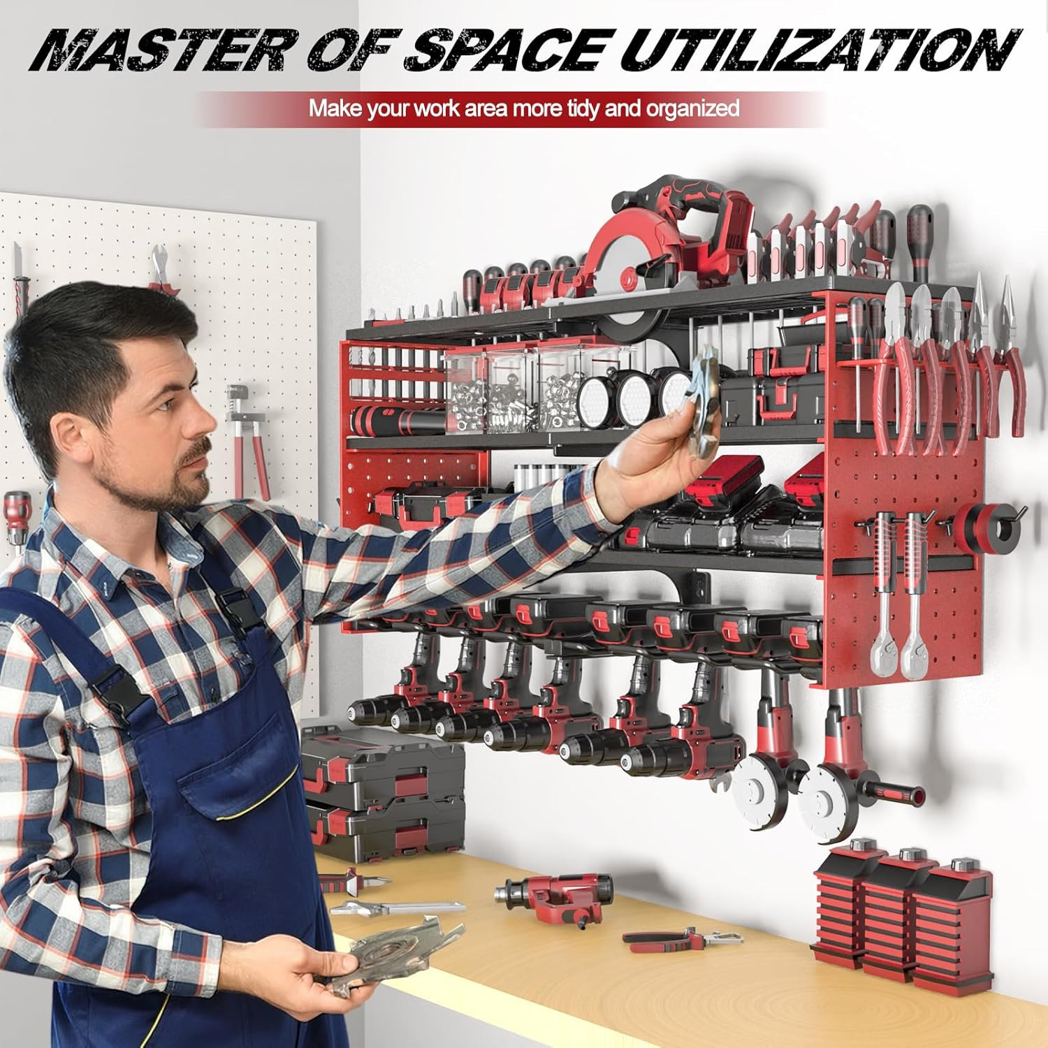 Power Tool Organizer Wall Mount, Cordless Drill Hanger Storage Rack 8 Drill Hold