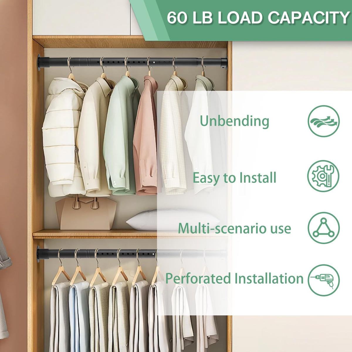 42″ L Closet shower Rod made by Metal tube 1.3″ Dia for Hanging Curtain Clothes