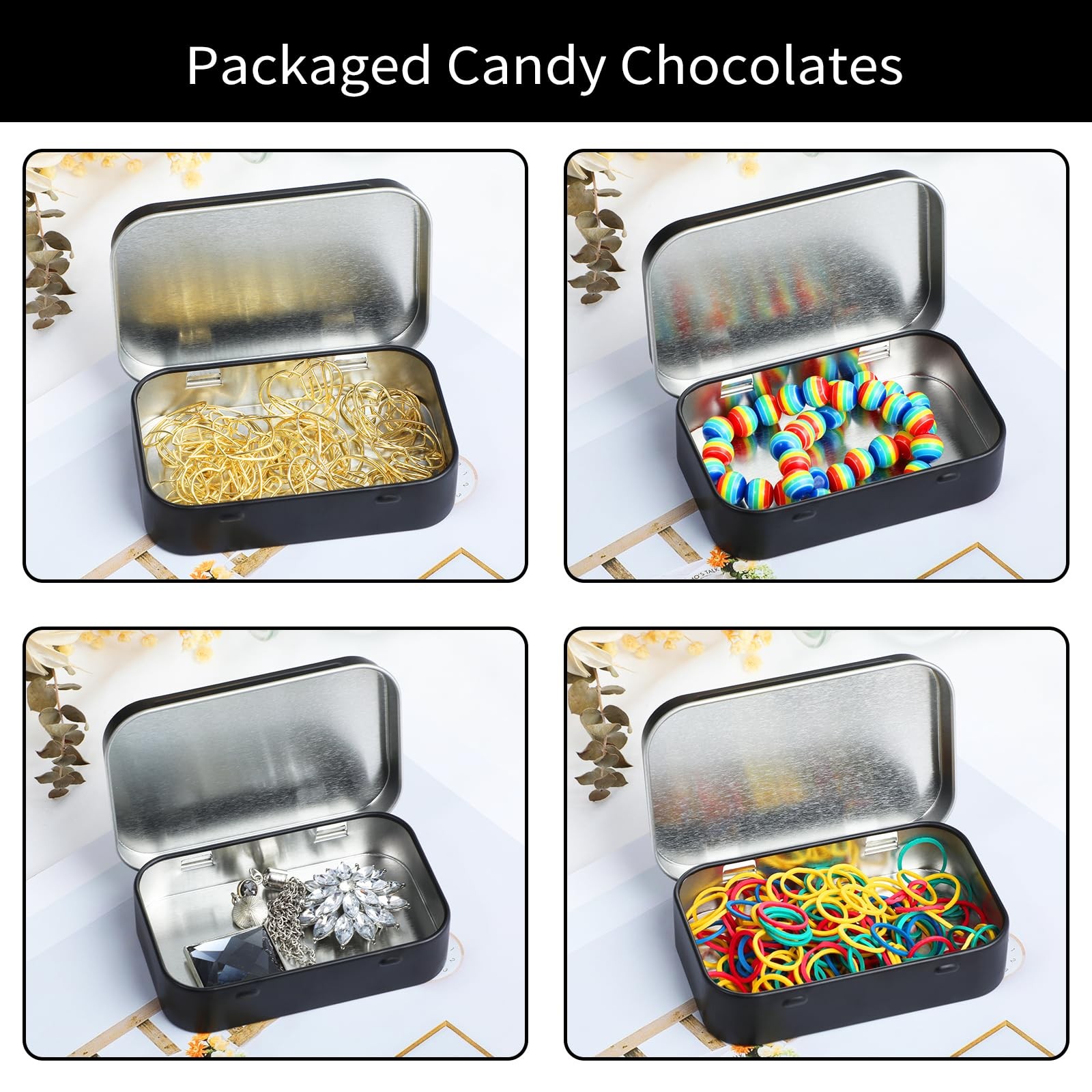 Black Metal Rectangular Empty Hinged Tins Metal Tin Box Small Tins with Lids …