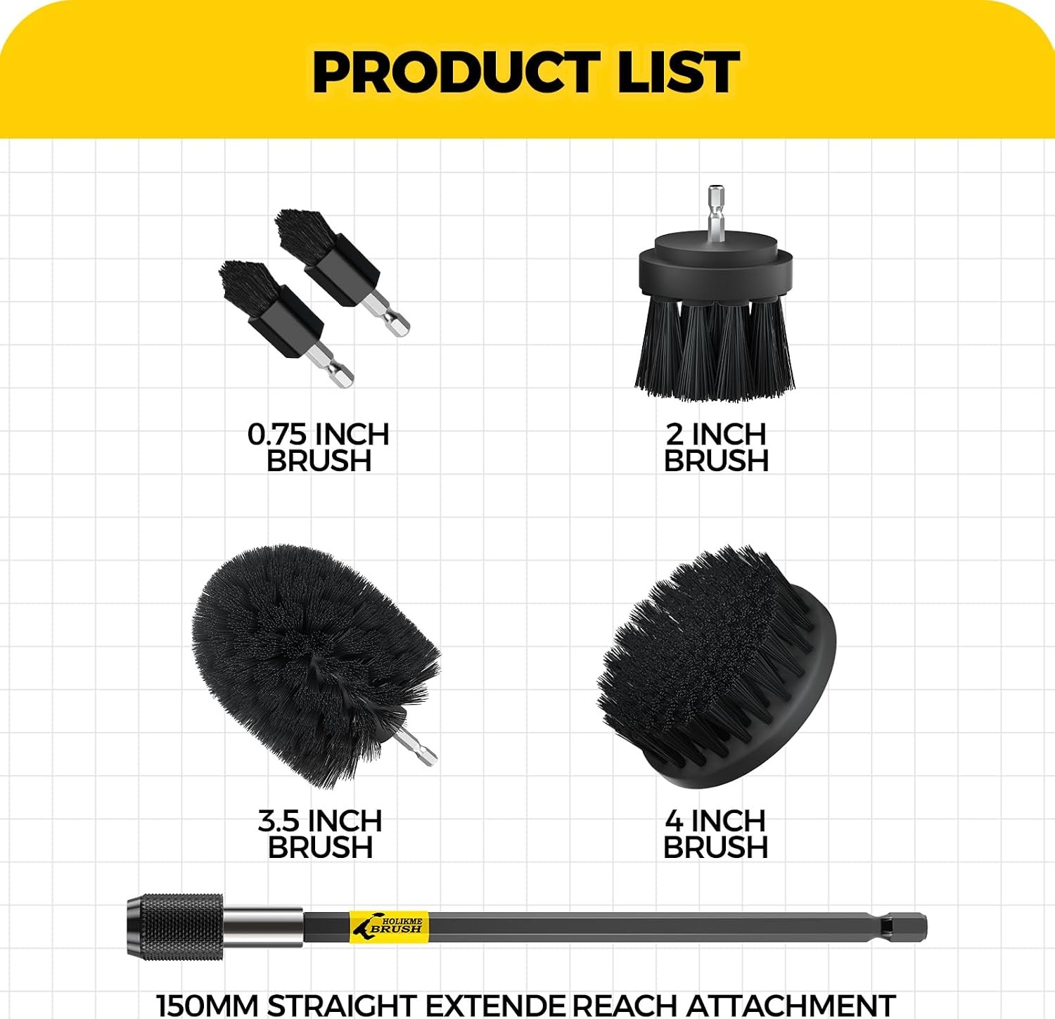 6Pack Drill Brush Power Scrubber Cleaning Brush Extended Long Attachment Set All