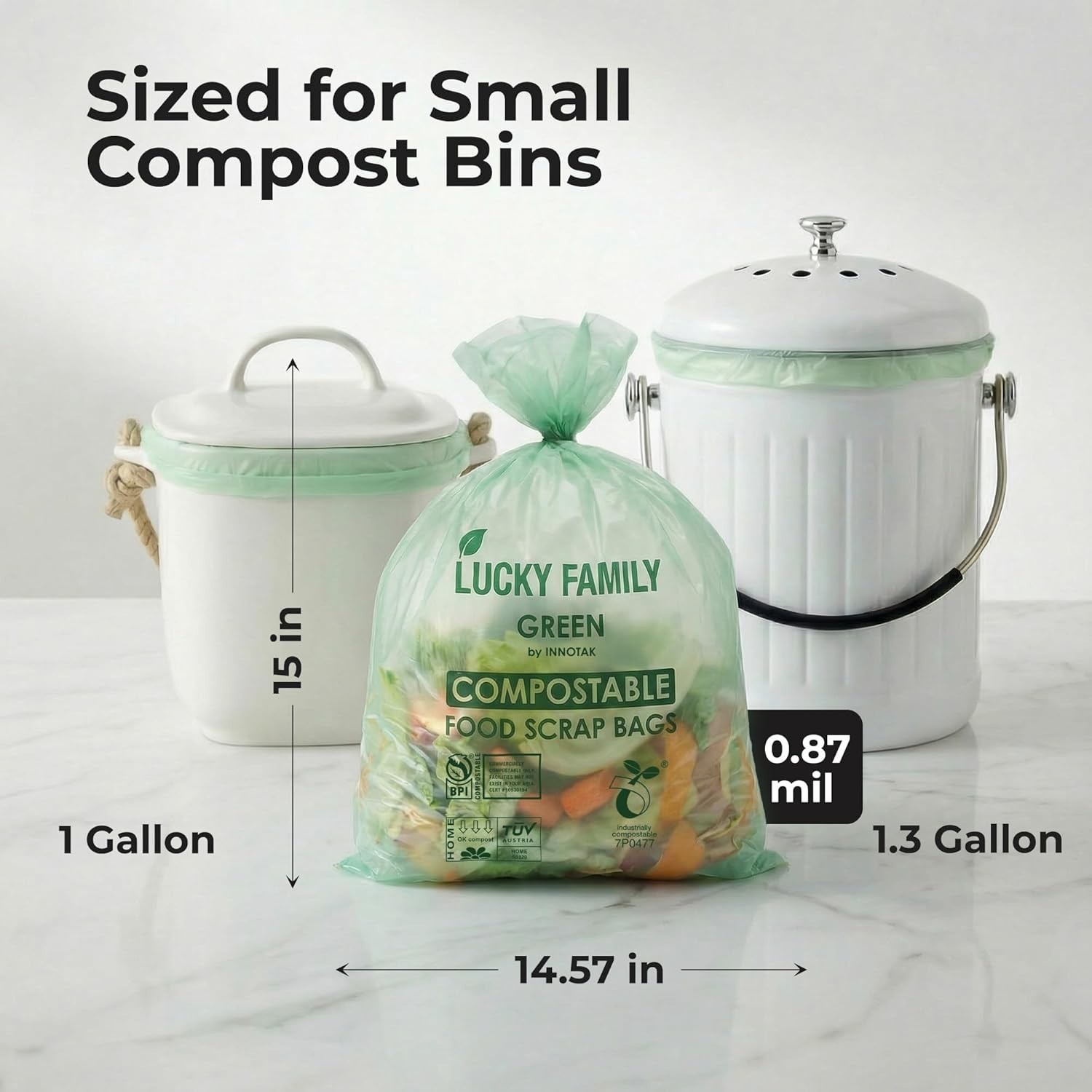BPI Certified Compost Bags 1.3 Gal – 50 Count, Extra Strong and Eco-Conscious