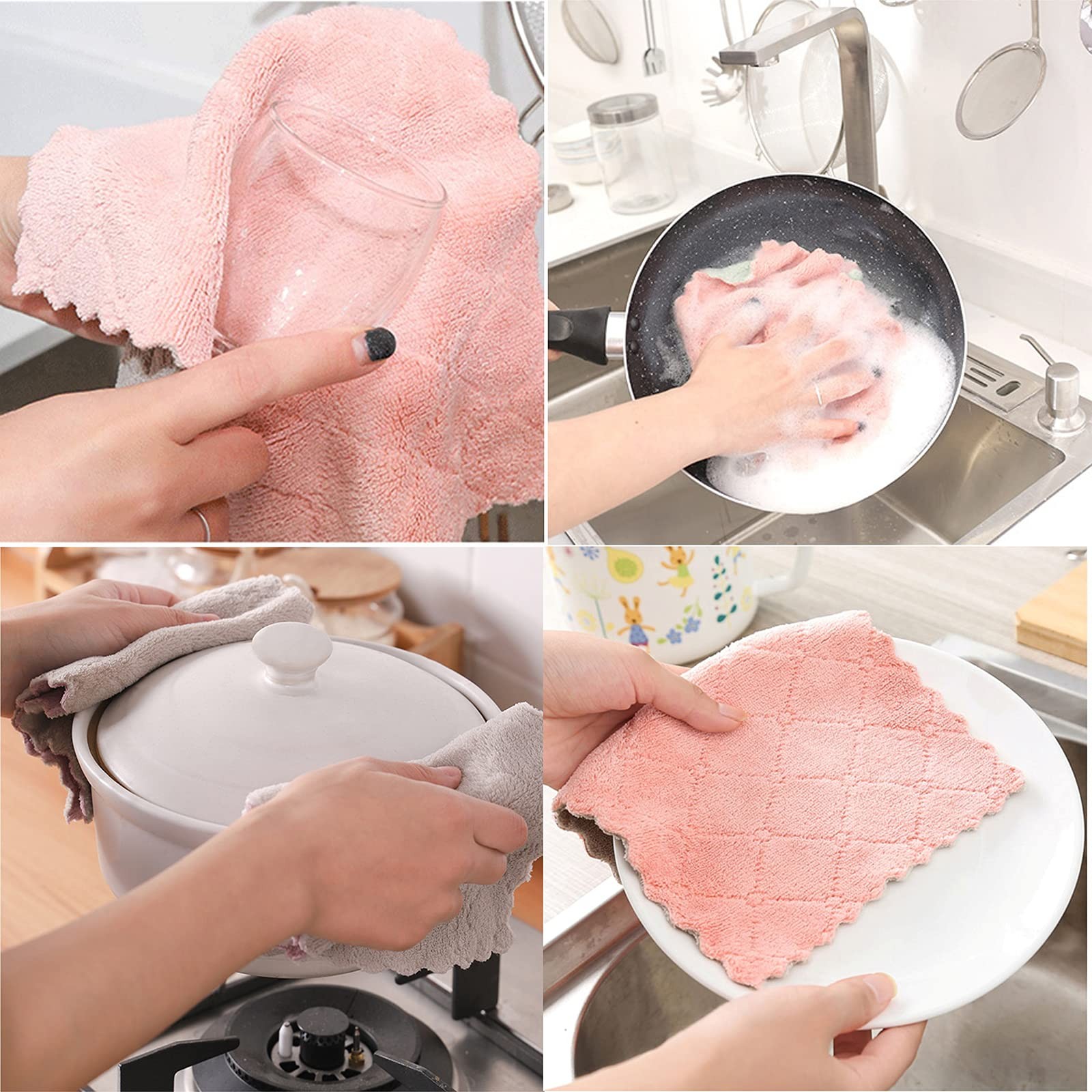 12 Pack Kitchen Towels Quick Dry Washcloths Coral Velvet Dishtowels Multipurpose