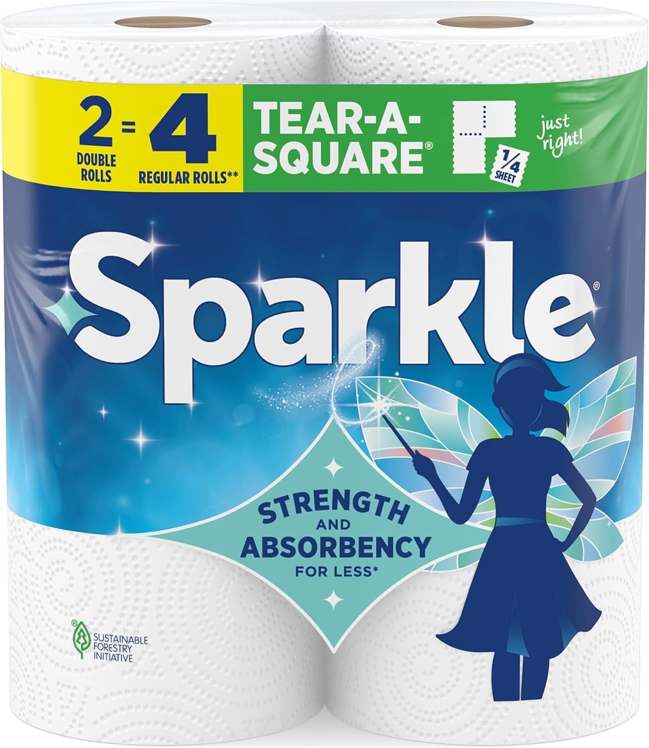Eco-Friendly Sparkle Tear-A-Square Paper Towels – 2 Rolls, 220 Absorbent Sheets