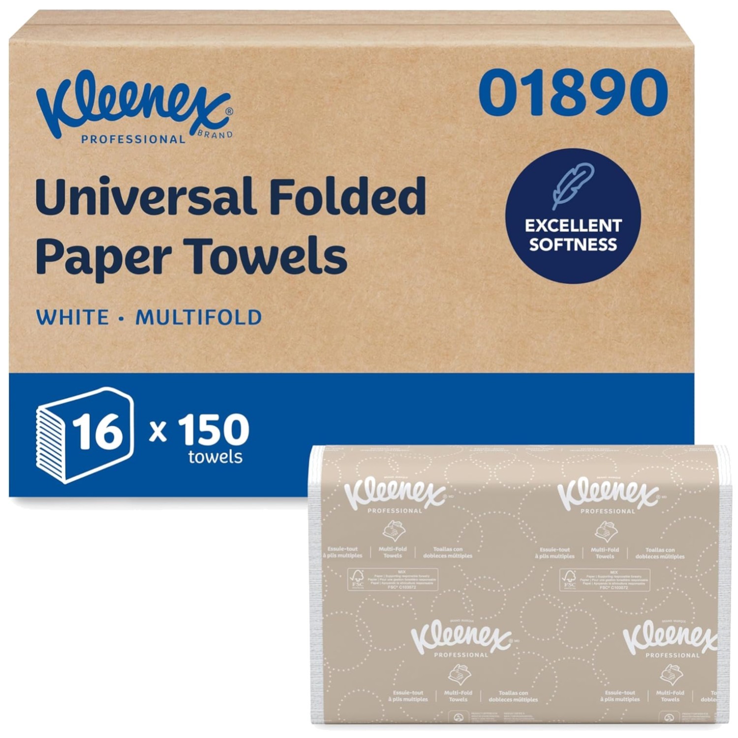 Bulk Multifold Paper Towels, 16 Packs/Case, White 150 Sheets