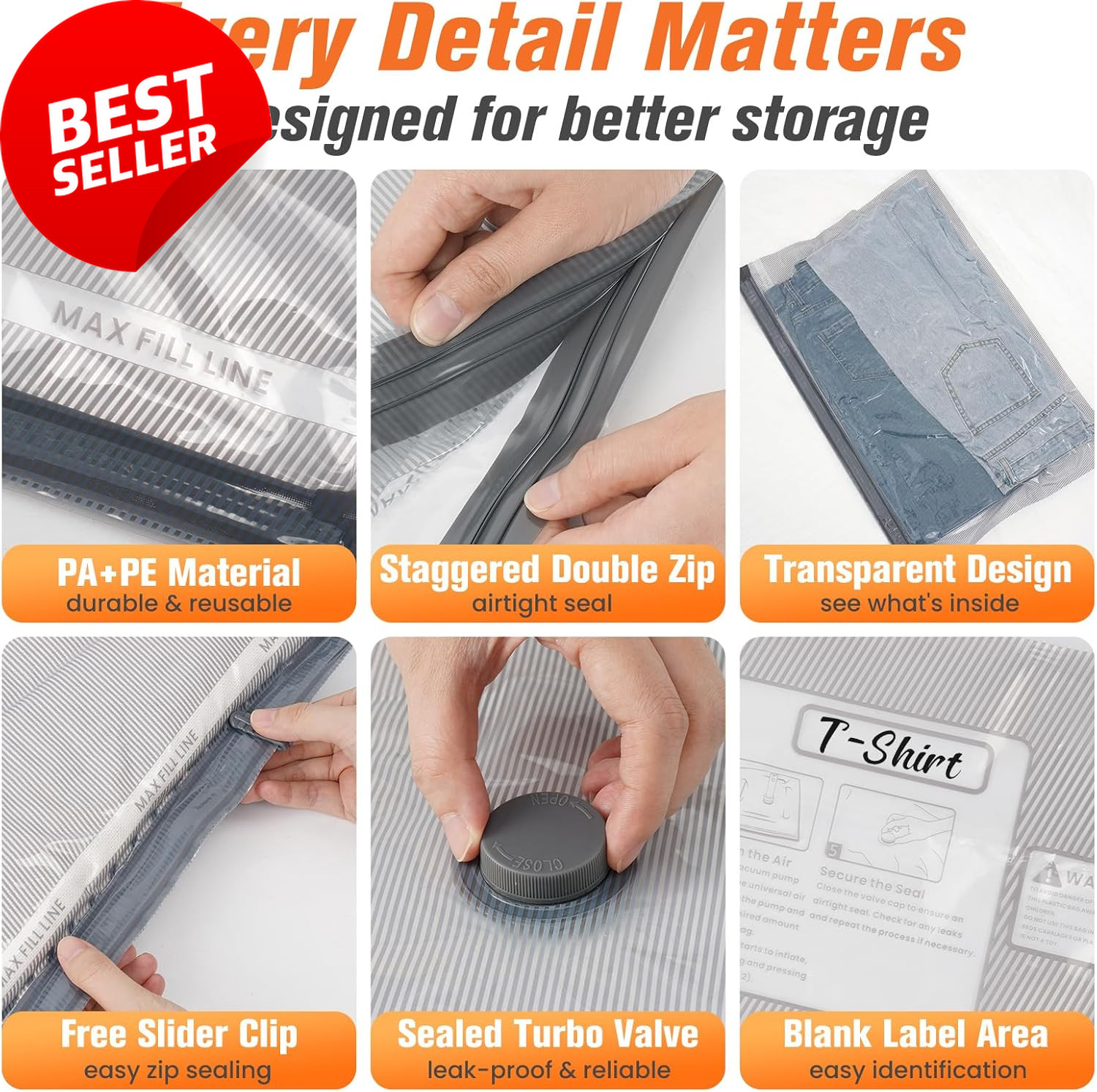 15 Pack Vacuum Storage Bags w Cordless Pump Travel Compression Bags