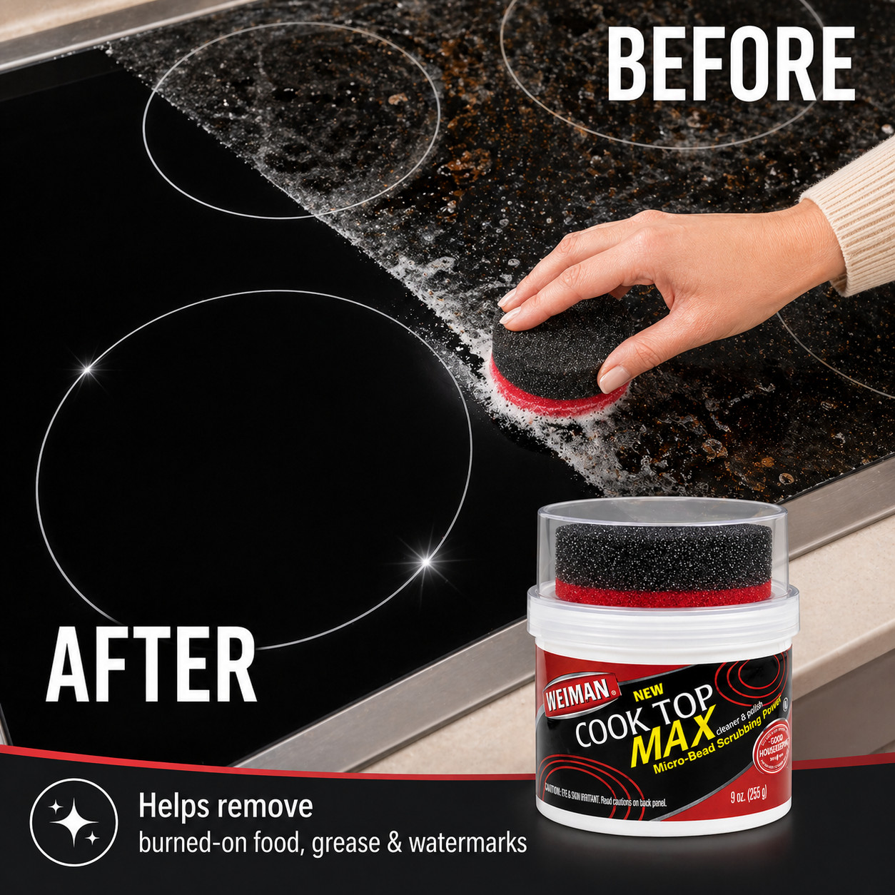 Weiman Cooktop Max Cleaner Polish 9 oz Glass Stove Top Scrub Pad Cleaner