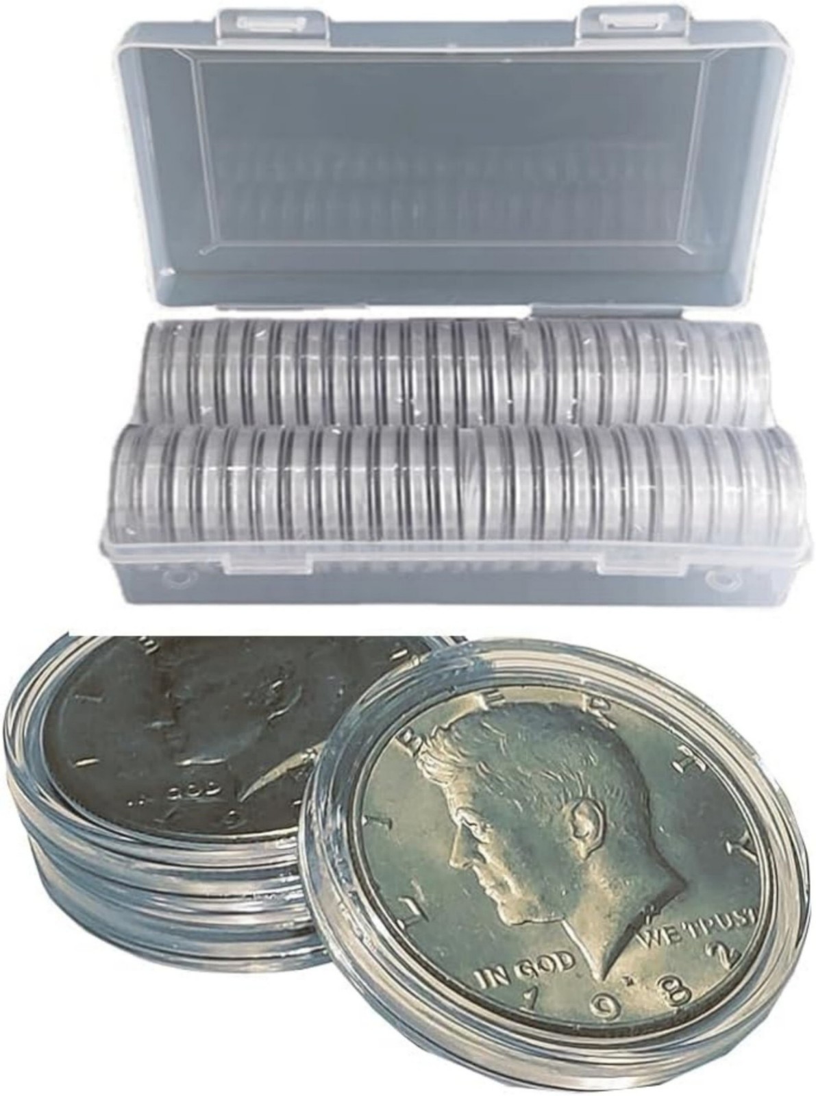 50pack 40mm Coin Capsules For 1oz Silver Bullion w/Box+7 Sizes Sponge Gaskets US