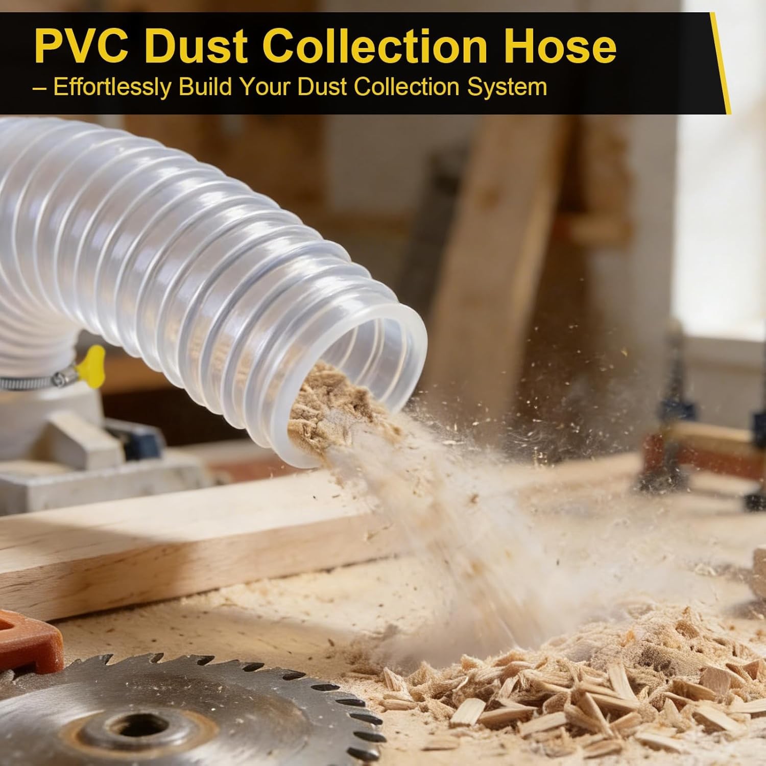 PVC Dust Collection Hose 2.3″×3.9ft Clear Workshop Fume Hose w/ Clamp