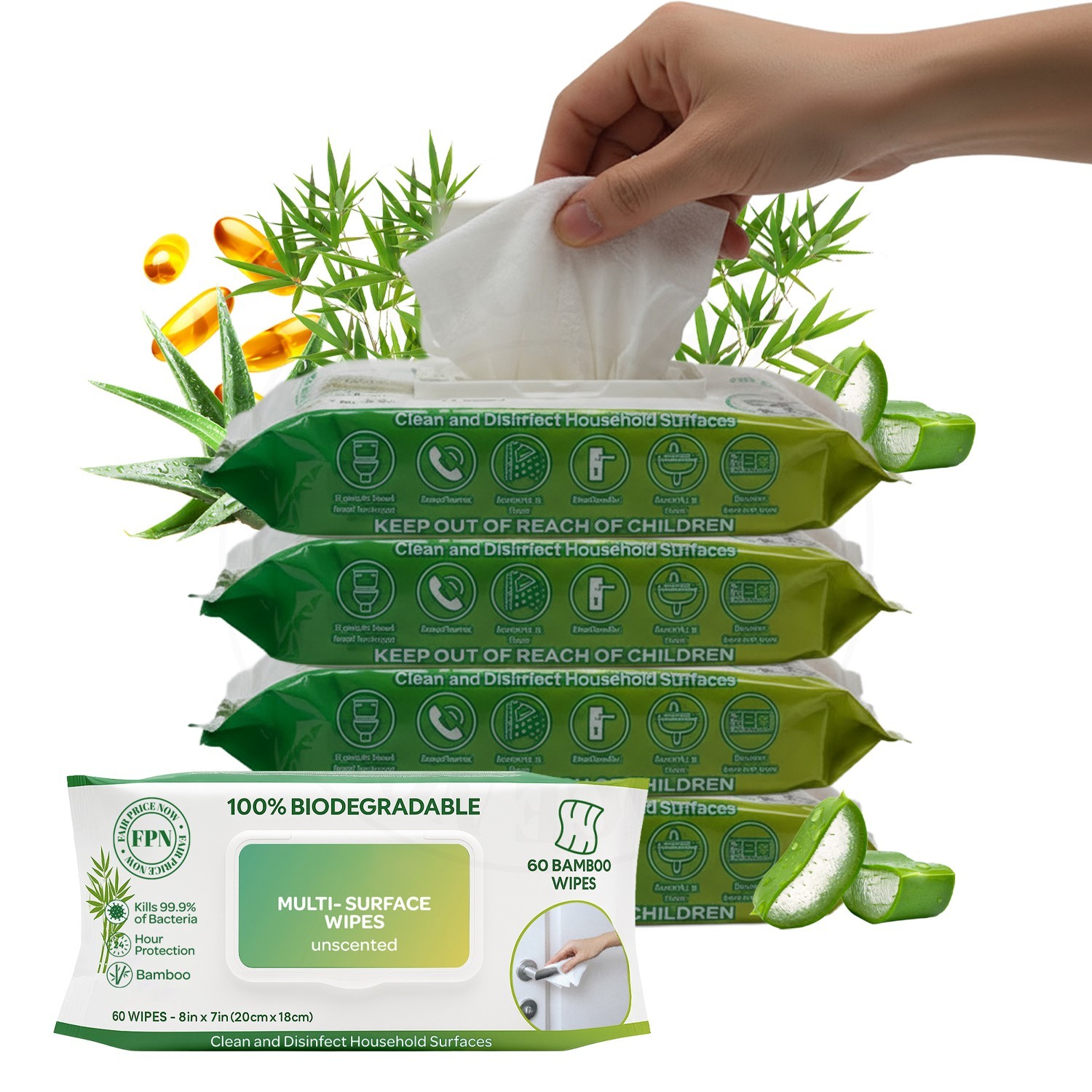 Multi-Surface Cleaning Wipes Bulk Unscented Large Wet Wipes 4 Pack 240 CT