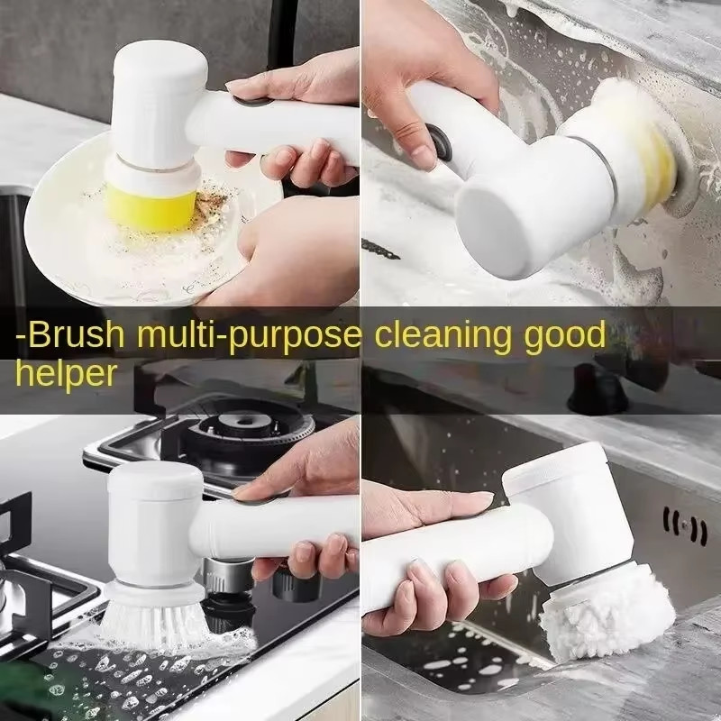 New Power Scrubber 5 Replaceable Brush Heads Electric Spin Scrubber Bathroom Cle