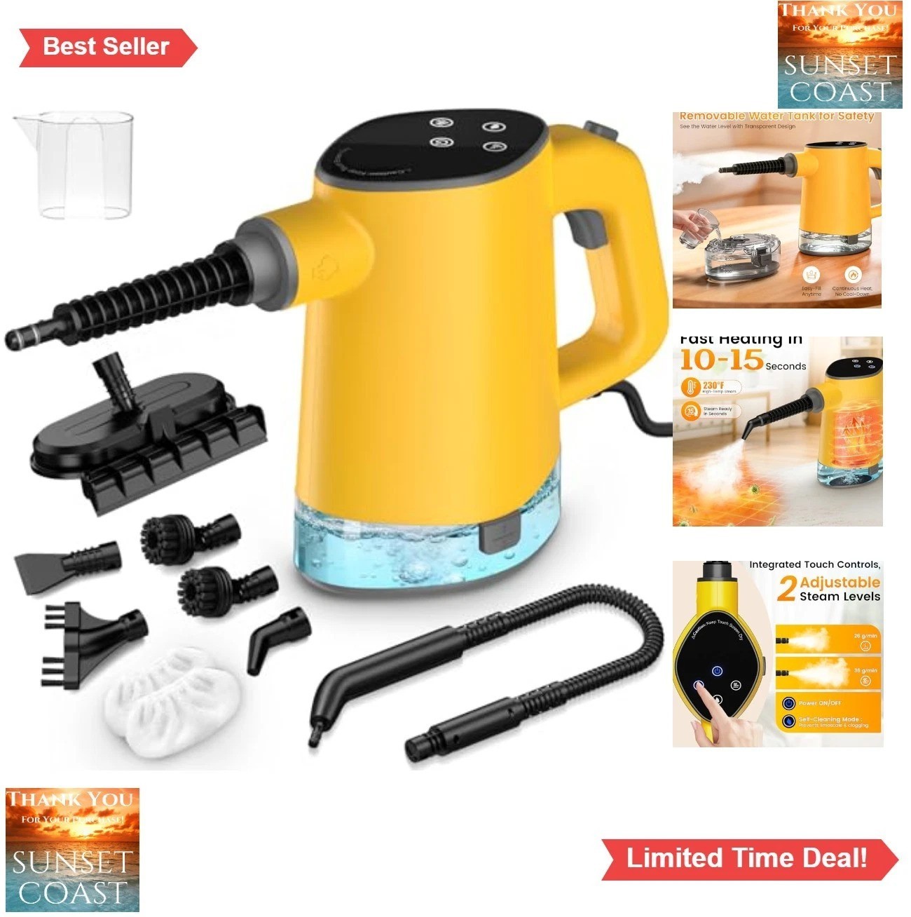 Handheld Steam Cleaner 1200W 450ml Detachable Tank Car Interior Kitchen