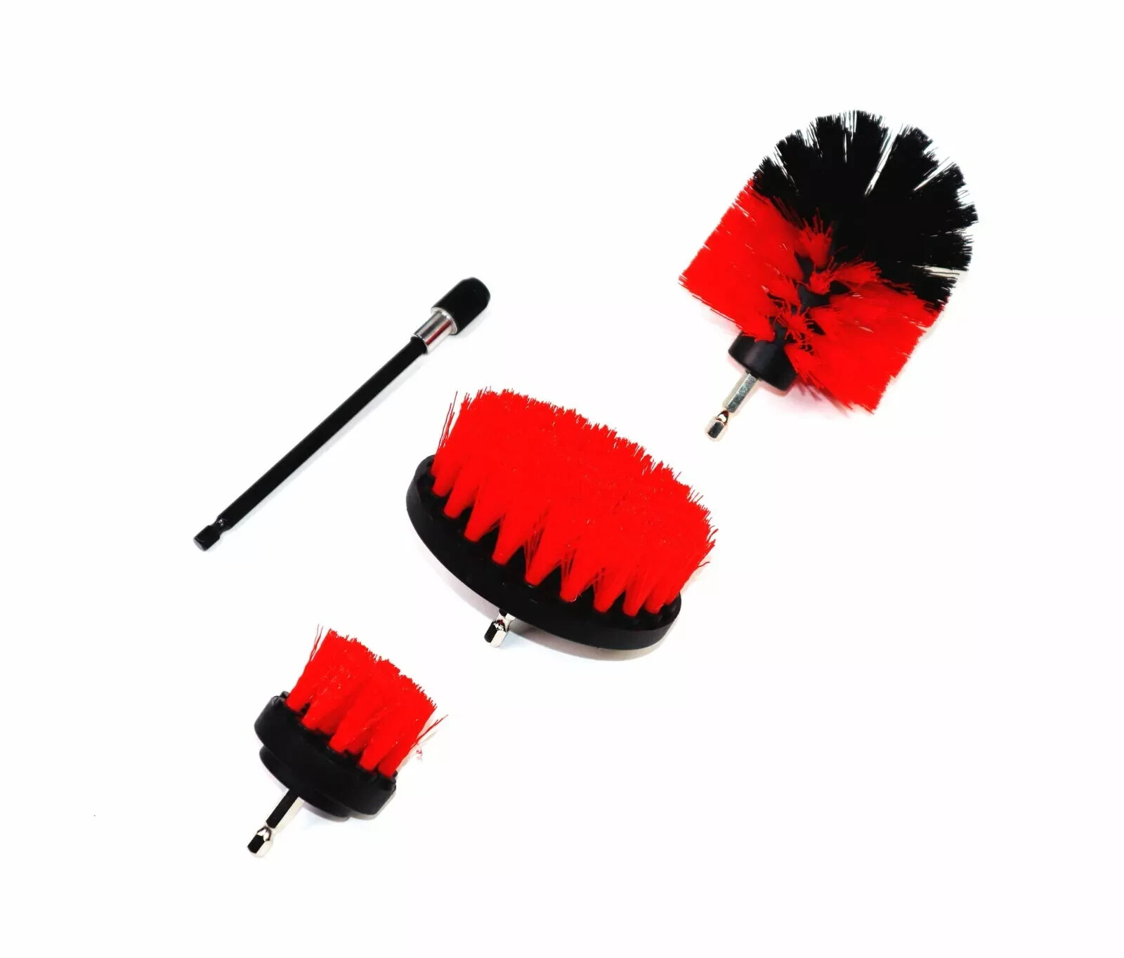 Drill Brush Set 4 Piece (Red) with 6″ Extension – Fast Free Shipping