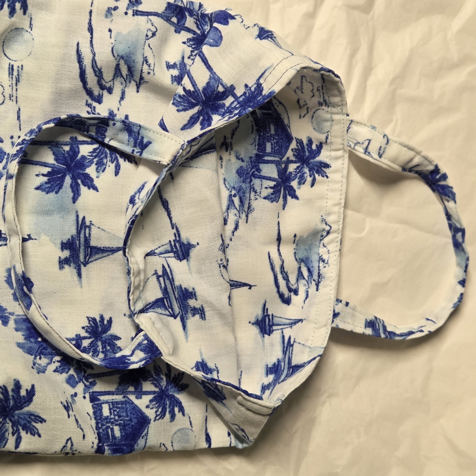 Handmade White & Blue Oceanic Upcycled Mini Tote Decor Accessory Hand Bag Scenic