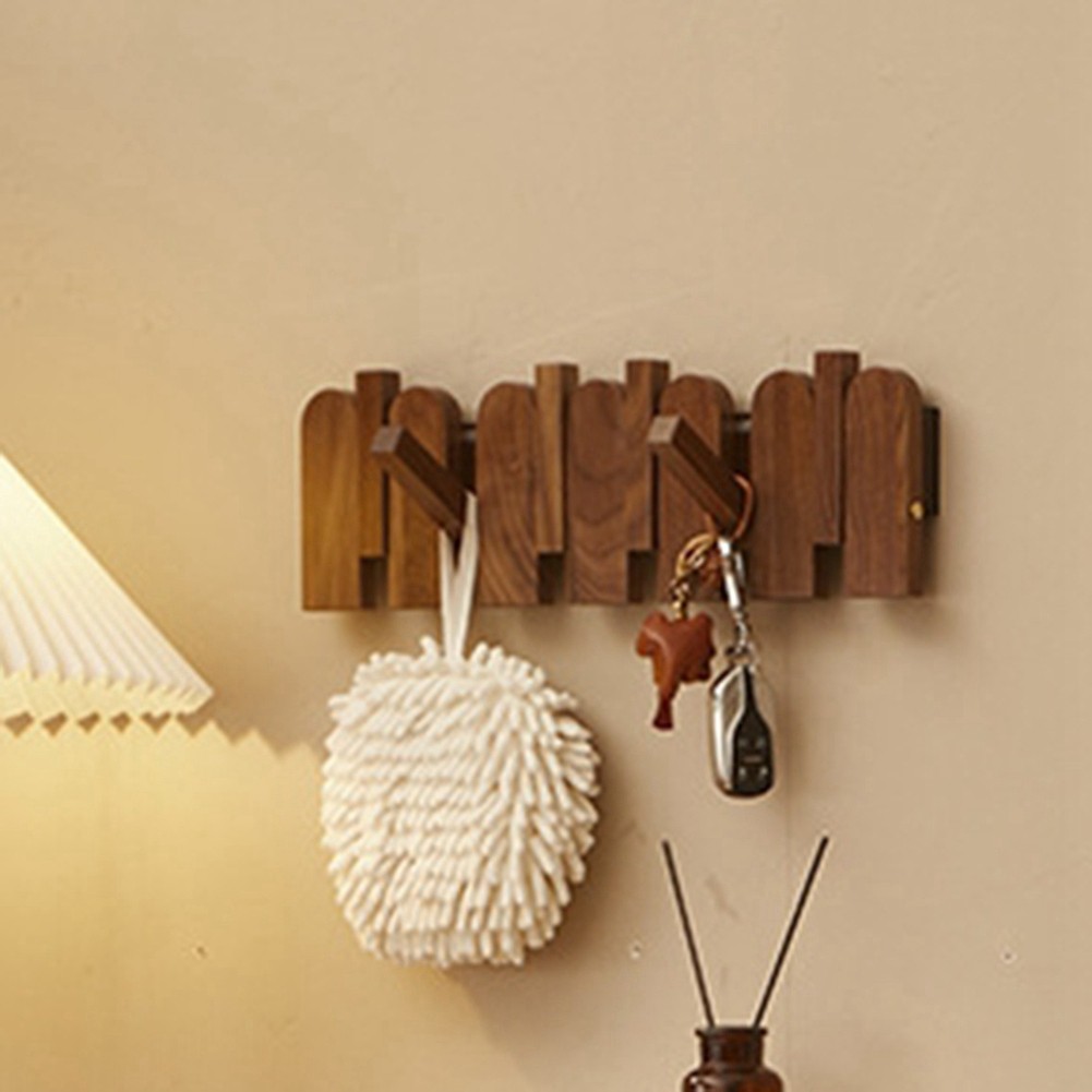 Wood Wall Mounted Coat Rack with Hidden Decorative Hook Clothes Hat Key6364