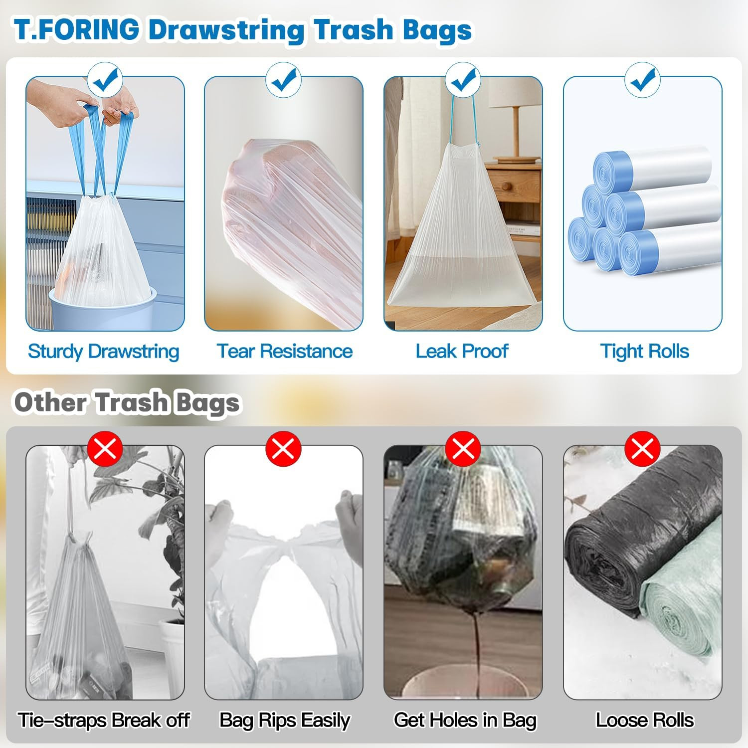 1.2 Gallon Mini Trash Bags Drawstring – 120 Count Thick Small Garbage Bags Unsce