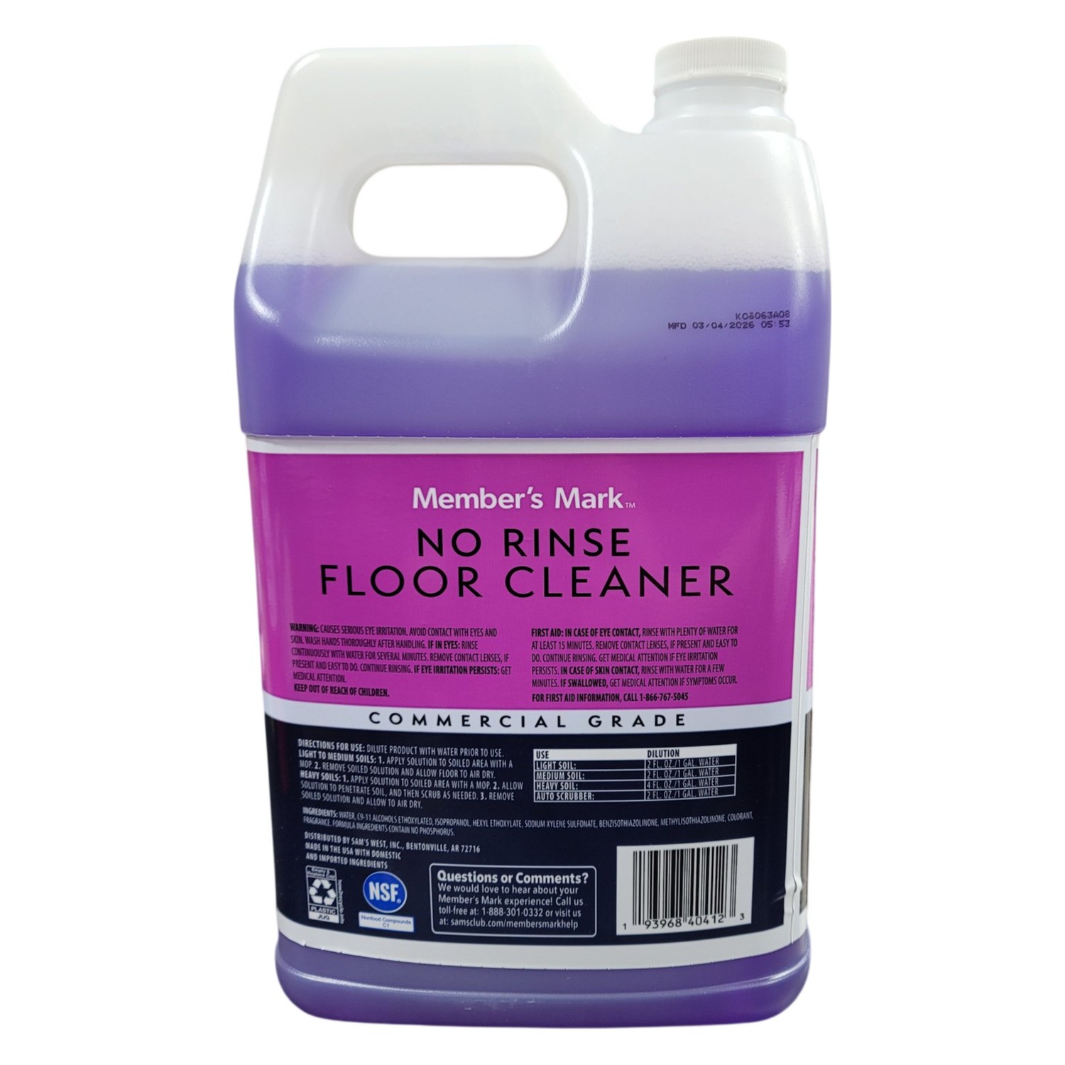 Member’s Mark Commercial Grade No Rinse Floor Cleaner, 1 Gallon