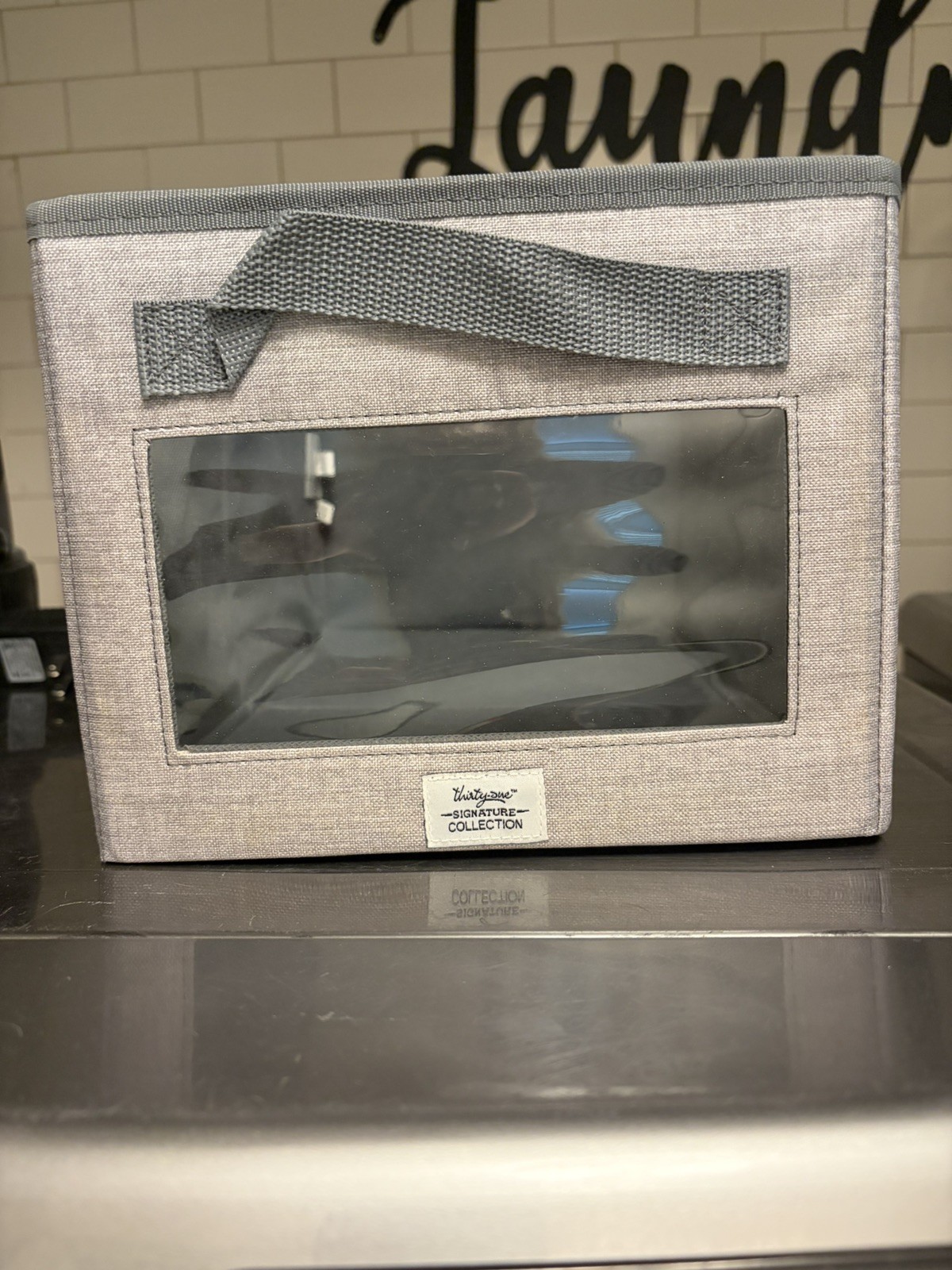 Thirty-One * Your Way Rectangle Storage Bin * Light Grey Crosshatch * With LID *