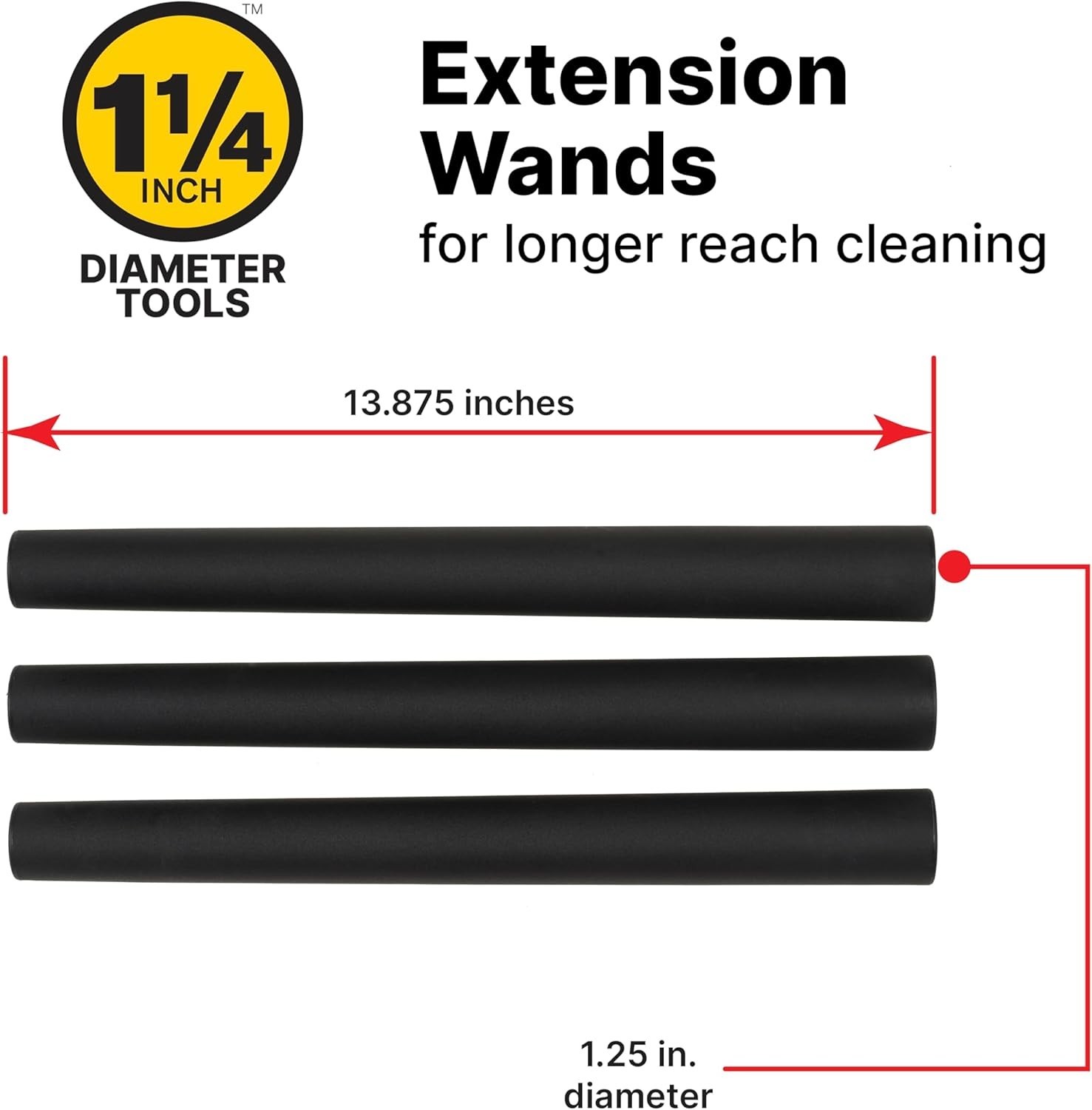 Shop-Vac 1.25 Inch Diameter Extension Wands, 3-Piece Set Durable Black Plastic