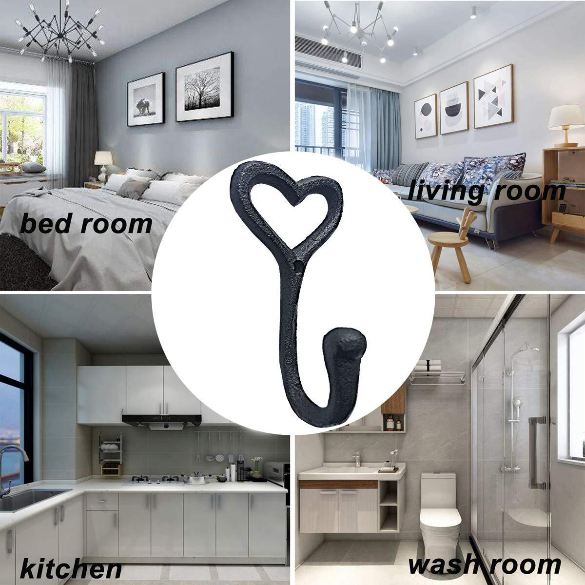 4 Pcs Decorative Wall Hooks Cast Iron Vintage Coat Towel Hooks for Bath Kitchen