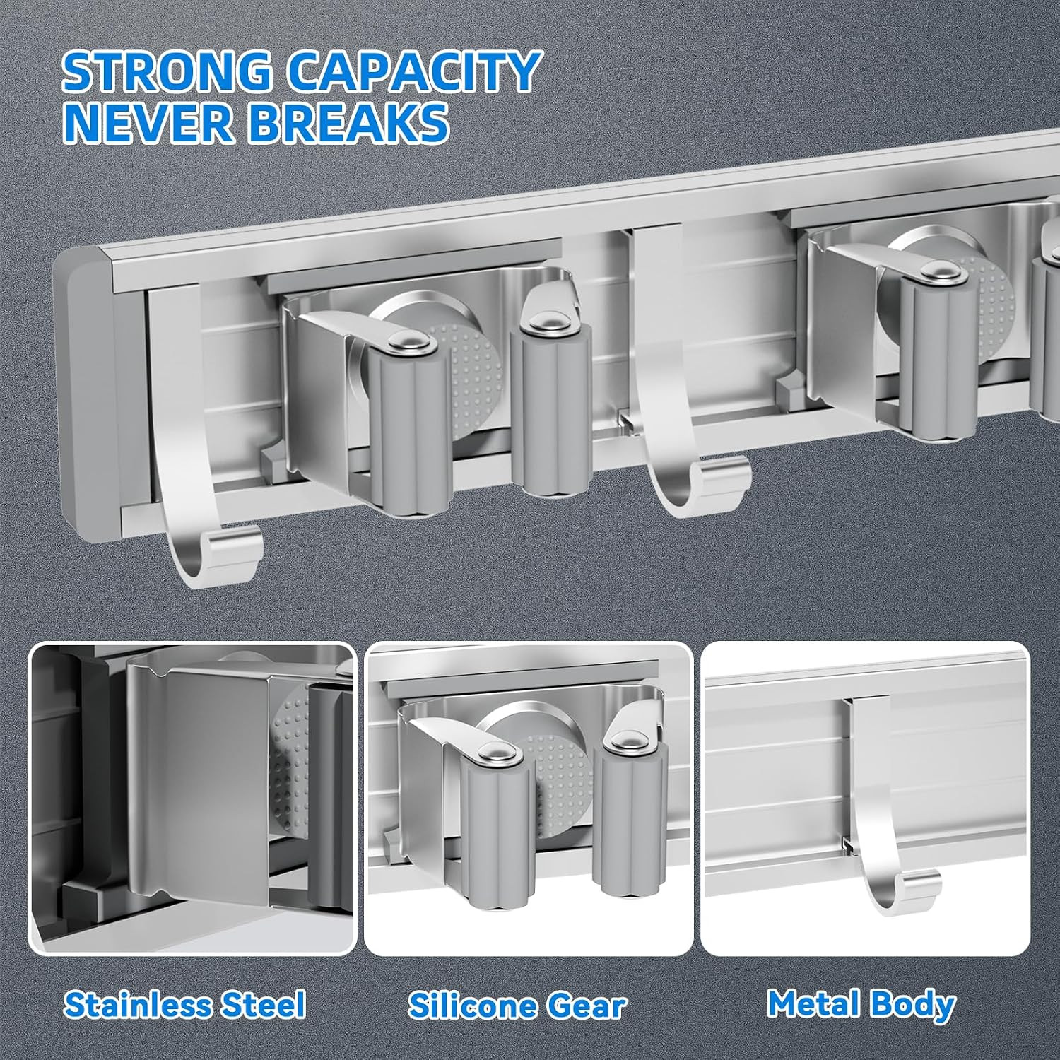 Broom Holder Wall Mount Mop Hanger Tools Organizer 4Racks 5Hooks | Adjustable St