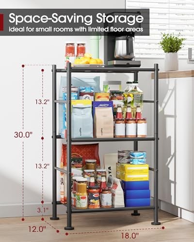 Storage Shelves – 3 Tier Shelf Organizer, 18.0W x 12.0D x 30.0H (3T) Black