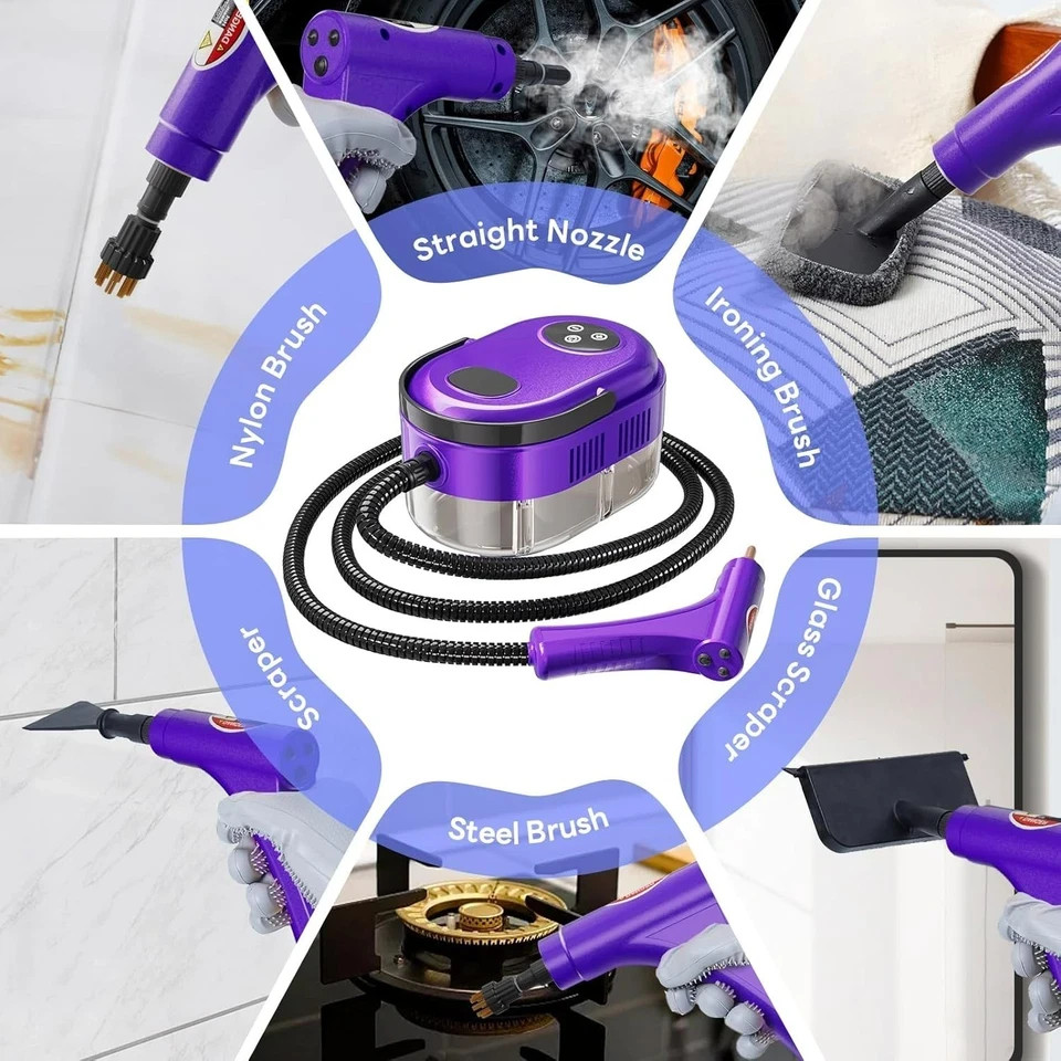 Fast Heating Handheld Steam Cleaner – 15-in-1 High Pressure for Home & Car