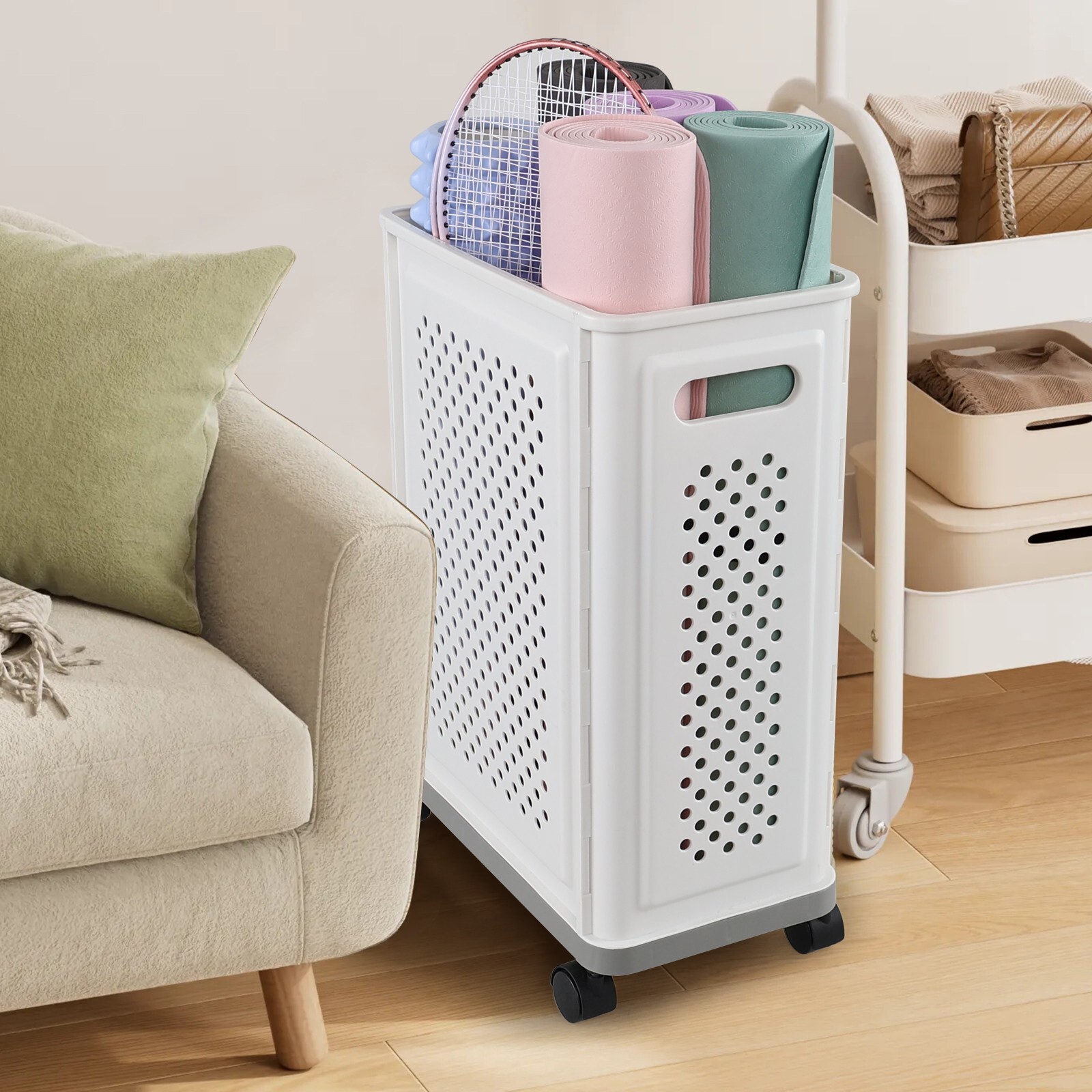 4 Packs Yoga Mat Plastic Laundry Hamper 38L Narrow Laundry Basket with Wheels