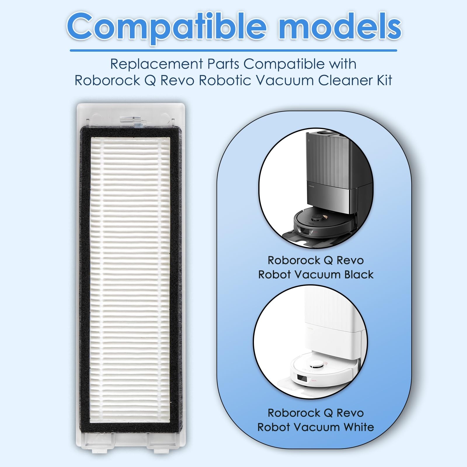 6 Pack Q Revo HEPA Filters Compatible with Roborock Q Revo Robot Vacuum Filte…