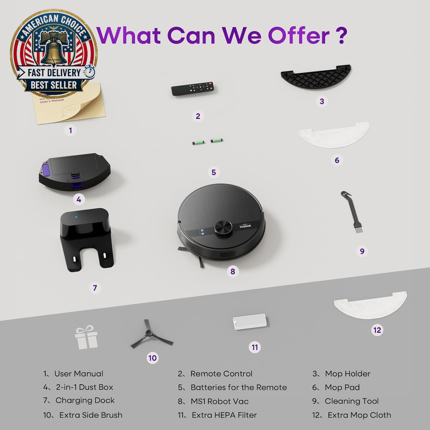 Robot Vacuum and Mop Combo, 7000Pa Robotic Vacuum with Lidar Navigation, 180Mins