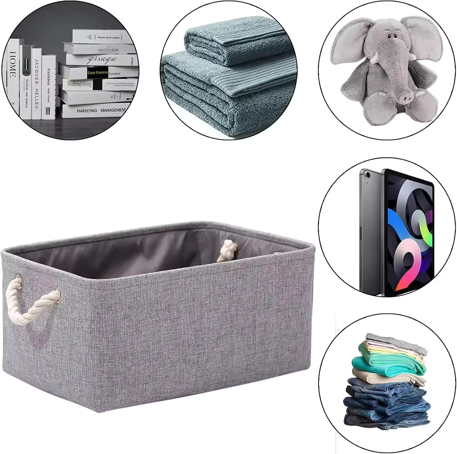 Folding Linen Fabric Storage Basket Sundries Organizer Underwear Toys