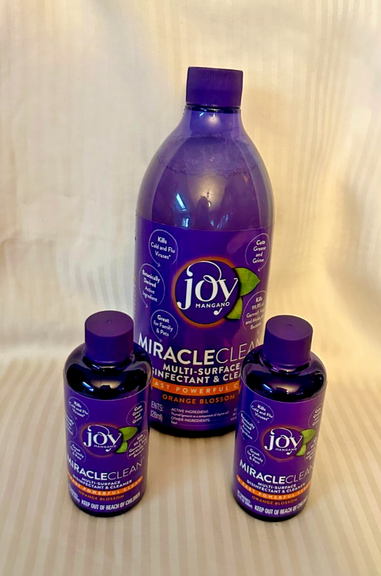 NEW! JOY MANGANO MIRACLE CLEAN MULTI CLEANER ORANGE BLOSSOM 28 OZ + 2 – 3.4 OZ