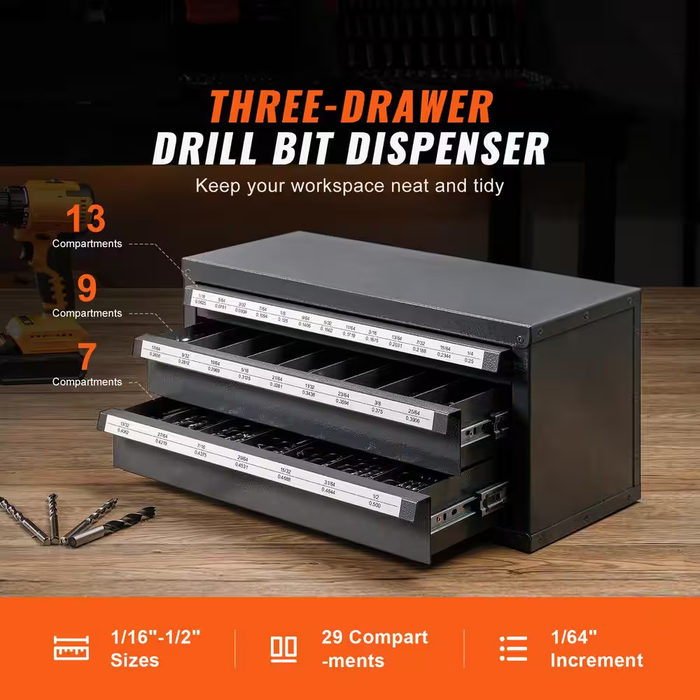 17.46 In. Drill Bit Dispenser Cabinet, 14.76 In. Tool Storage Bin 7.87 In. W 3-D