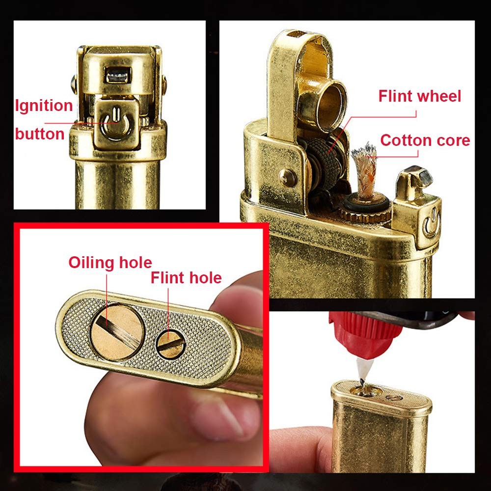 Laicengo Vintage Trench Lighter Kerosene Copper 1 Count (Pack of 1), Gold