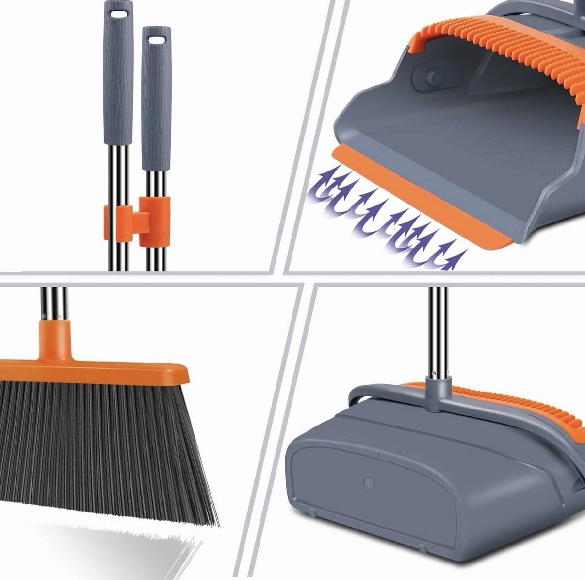 Broom Dustpan Set Self-Cleaning Indoor Outdoor Heavy Duty Recycled Material