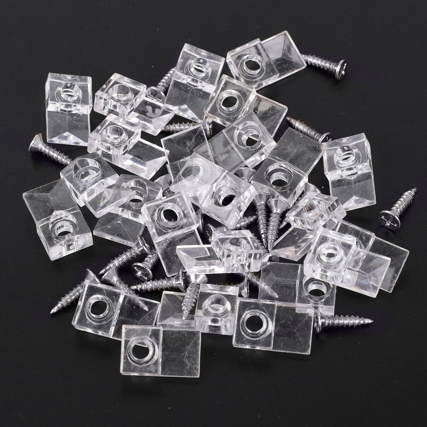 25Pcs Mirror Holder Clips for Wall, Clear Plastic Mounting Clips with Screws Kit