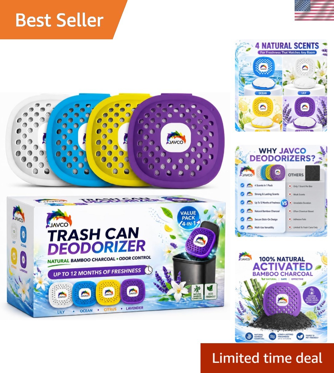 Trash Can Deodorizer & Odor Eliminator 4 in 1 – Garbage Can Deodorizer, Activ…