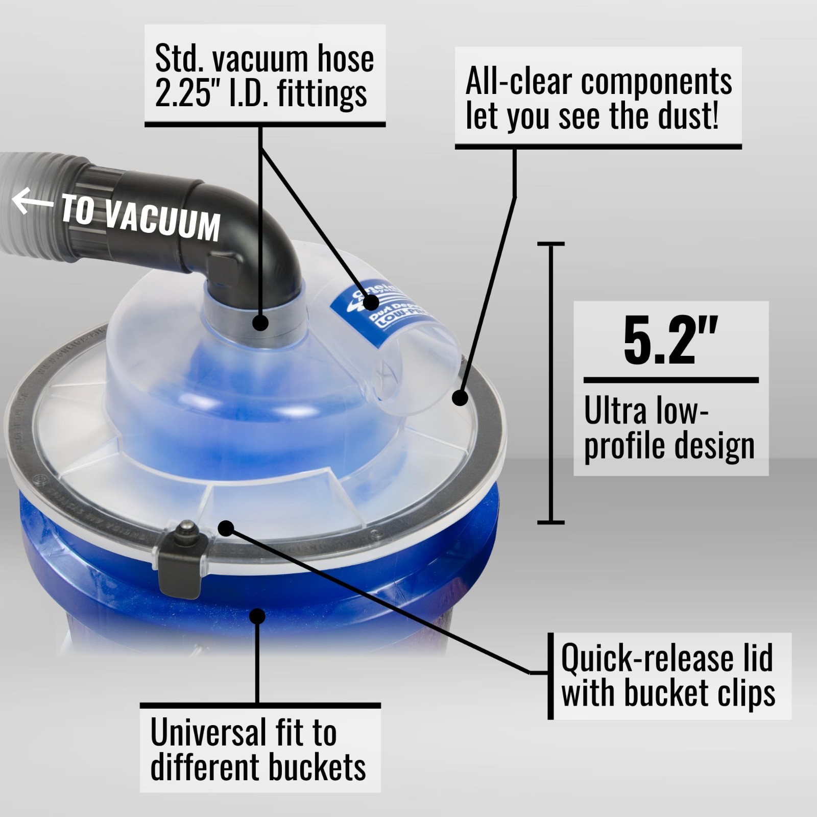 High Flow Cyclone Dust Separator Kit for 5 Gallon Buckets – Wet/Dry Vacuum Adapt