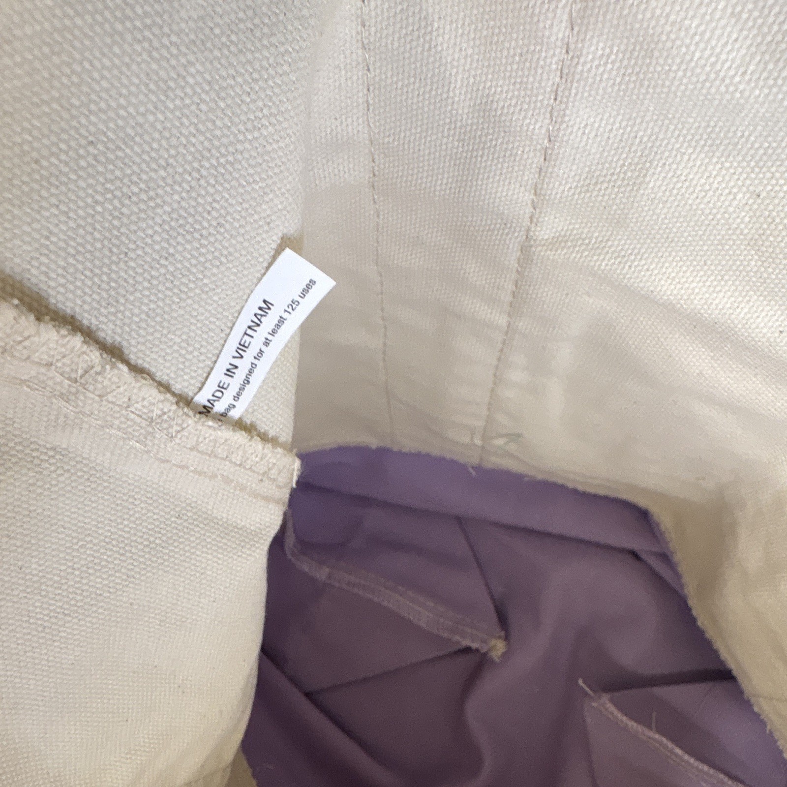 Trader Joe’s Canvas Reusable Tote Bag Purple/Beige Logo Large 17 x 6 x 13 in