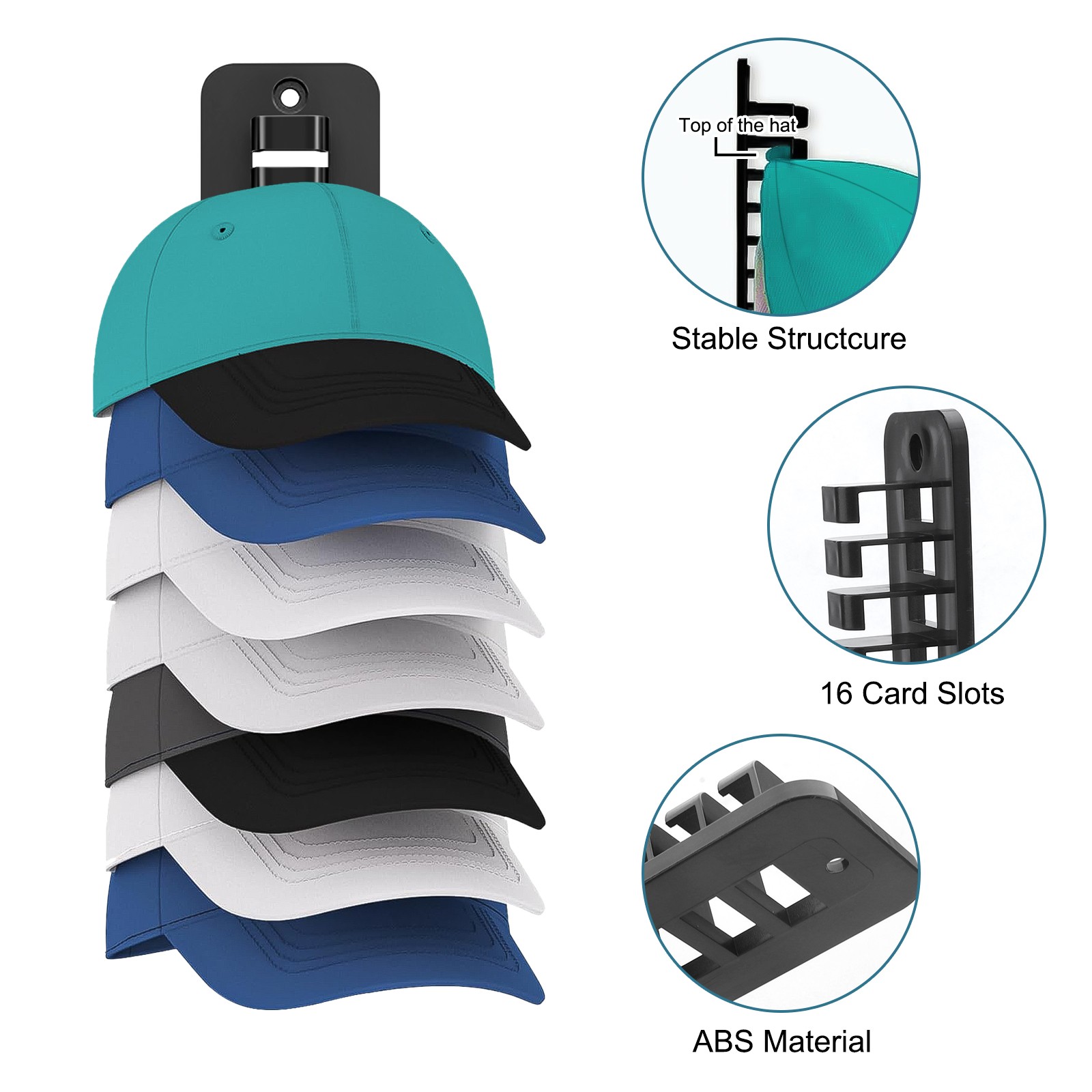 2x Hat Organizer for 16 Baseball Caps Wall-Mounted Rack No-Nail Strong Adhesive