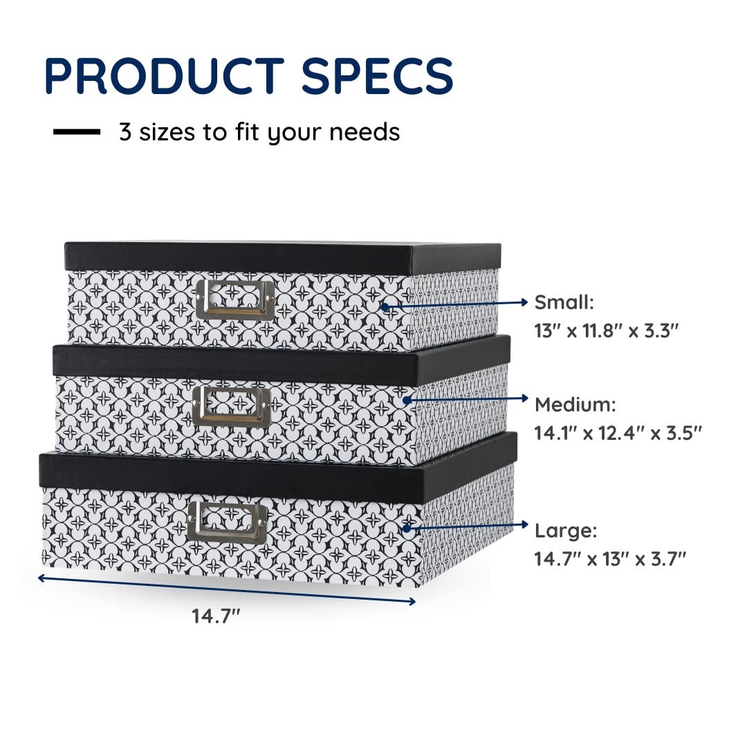 Black and White Decorative Storage Boxes with Lids for Organizing, Set of 3 J…