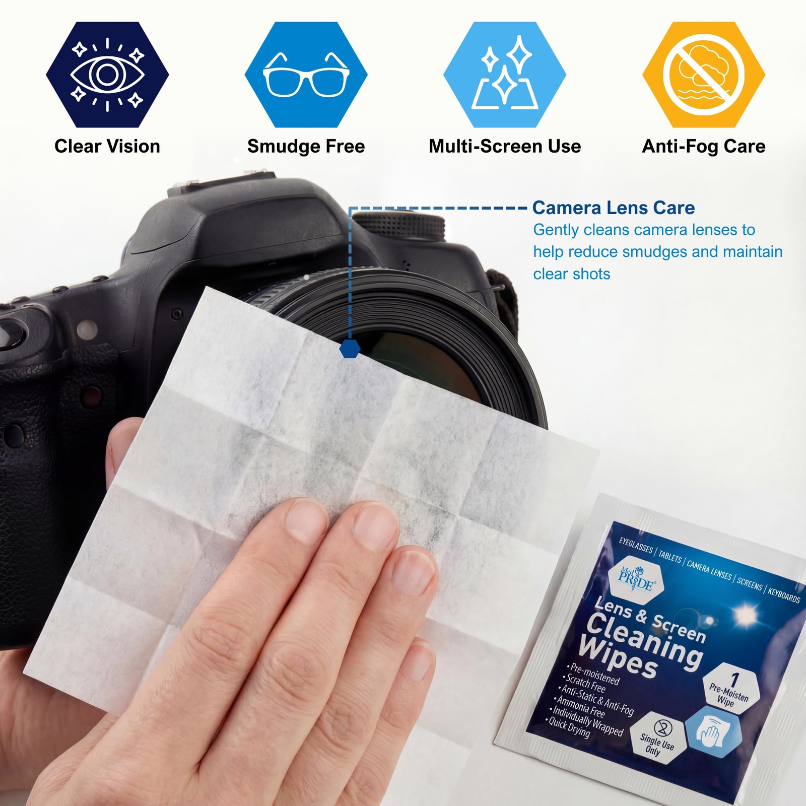 MED PRIDE Anti-Fog Lens and Screen Cleaning Wipes for 200 Count (Pack of 1)